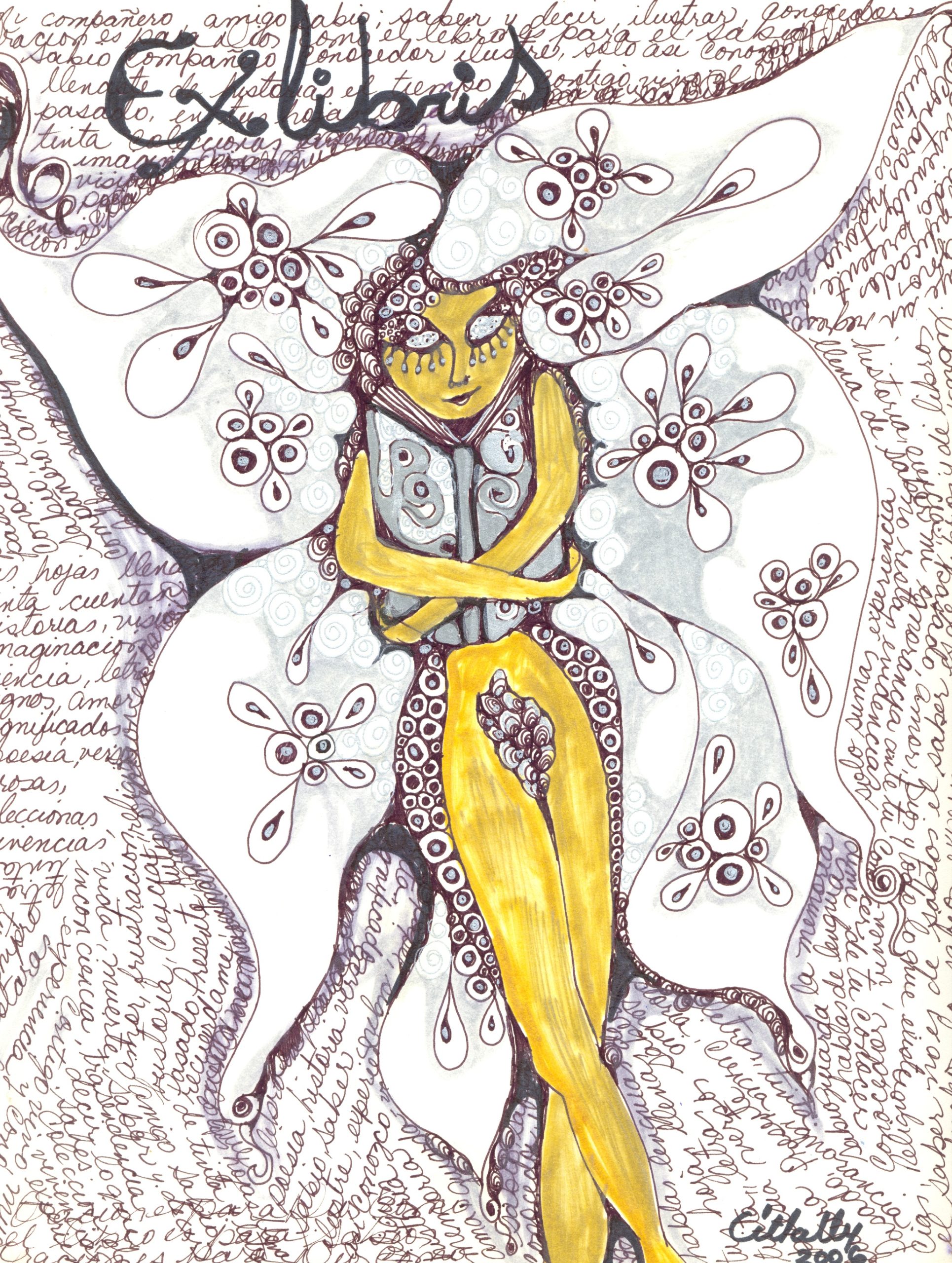 «Ex libris» dibujo/ tinta/lápices sobre papel, 2006 CITLALLY MIRANDA. YLONKA NACIDIT-PERDOMO | VII MUJERES MIRANDO MUJERES